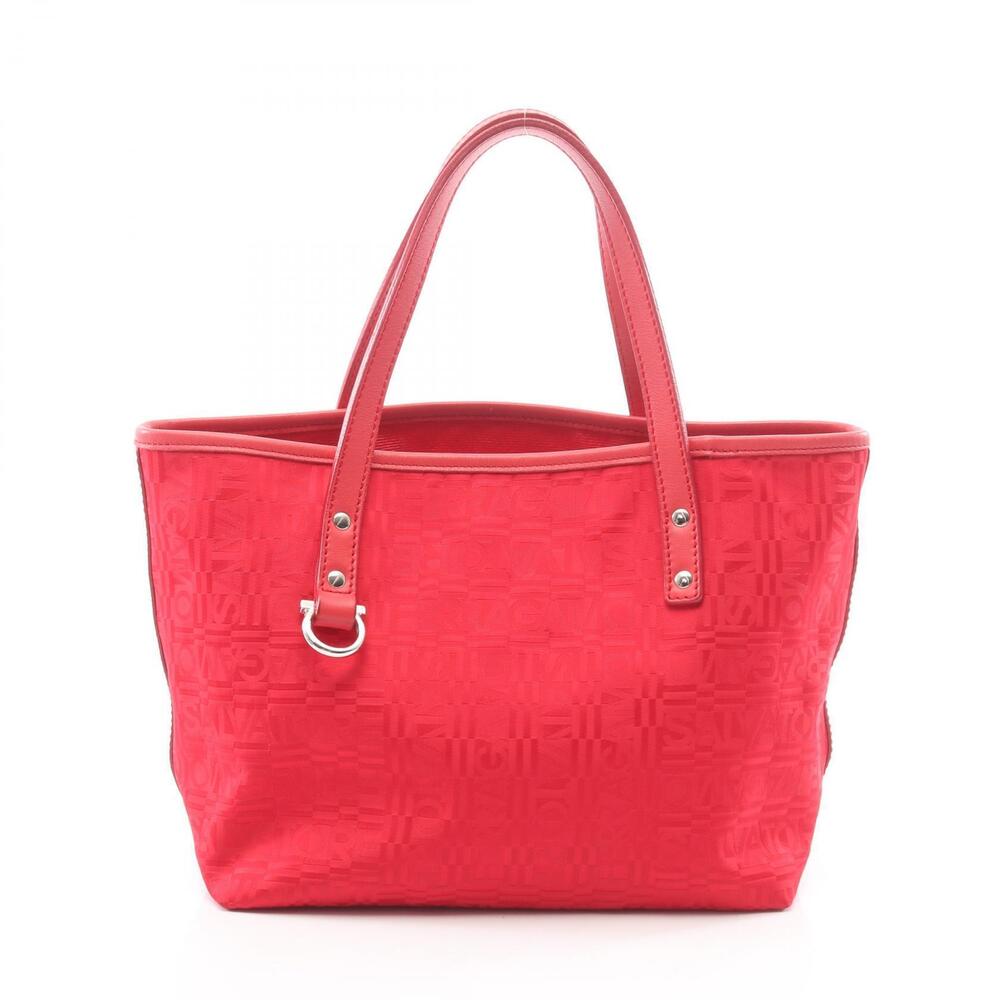Salvatore Ferragamo Gancini Tote Bag Canvas Leather Red
